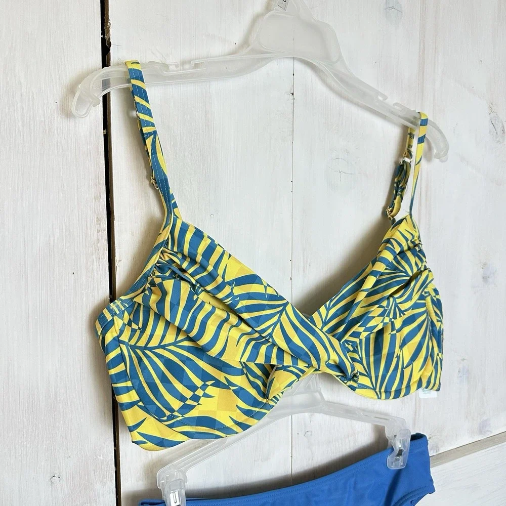 Sunsets Cabana Crossroads Underwire Bikini Set 38DD XL Yellow Blue‎ Tropical NEW